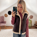 Ready For Anything Dark Brown Faux Leather Sherpa Lined Vest IN STORE