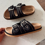 Black Faux Suede Smitten Sandals