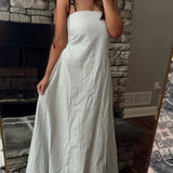 Coastal Breeze Ivory Textured Stripe Bubble Hem Tie Shoulder Midi