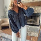 Navy Sweet Stitches Blouse