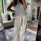 Brinley Beige Striped Print Parachute Pants