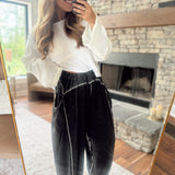 Black Overlock Stitch Thermal Pants
