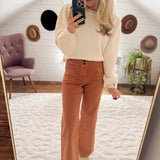 Cream Ribbed Puff Sleeve Sweater IN STORE