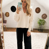 Grateful Cream Exposed Seam Split Neck Knit Sweater