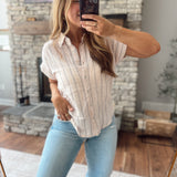 Rose Stripe Button Down Top