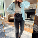 Mica Black Super HR Slim Crop Button-Fly Denim