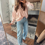 Mica Dull Blue Cuffed Barrel Leg Denim