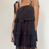Evelyn Black Ruffle Shoulder-Tie Mini