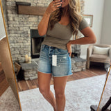 Mica Midday Blue Midi Denim Shorts