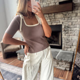 Mushroom Tie Shoulder Detail Knit Top