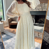 Cream Lace Enchantment Smocked Square Neck Maxi