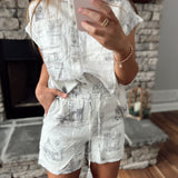 Let's Travel Ivory/Navy Scenic Linen Shorts