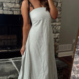 Coastal Breeze Ivory Textured Stripe Bubble Hem Tie Shoulder Midi