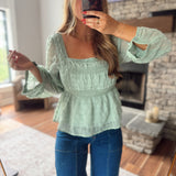 Seafoam Lace Peplum Blouse