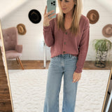 Mia Mulberry V-Neck Button Down Waffle Knit Cardi