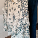 Cream & Blue Lace Trim Sweater