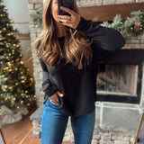 Black Raise Ribbed Long Sleeve