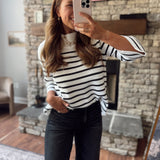 Cream Striped Mock Neck Sweater