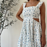 Beautiful Bailey Blue Floral Tiered Open Back Mini Dress