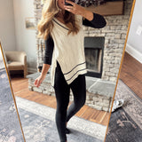 Cream Stripe Detail Sleeveless Sweater