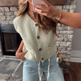 Light Green Pocket Pal Button Down Sweater Vest