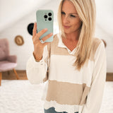 Stevie Cream Beige Color Block Long Sleeve