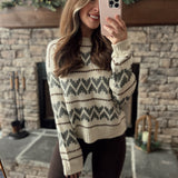 Well Wishes Taupe/Sage Crew Heart Stitch Knit Sweater