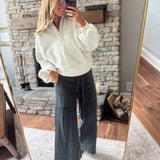 White Melange Montauk Snap Button Pullover