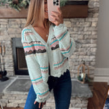 Payton Mint Multi Striped Crochet V-Neck Cardi