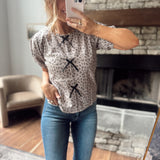 Stone Floral Bow Detail Blouse