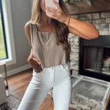 My Time Fawn White Linen Square Neck Tank