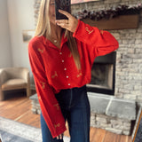 Red Holiday Embroidered Piper Knit Cardigan