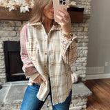 Pink Multi Take The Chill Off Plaid Raw Hem Oversized Shacket