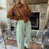 Green/Camel Striped Barrel Silhouette Pants
