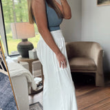 Indra Ivory Ruched Waist Wide Leg Pants