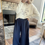 Navy Wide Leg Drape Gauze Pants