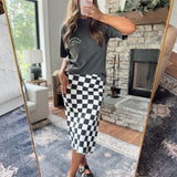 Fast Lane Black/White Checkered Maxi Skirt with Slit