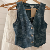 Denim Floral Jacquard Vest