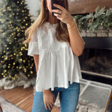 White Mesh Applique Blouse