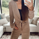 For The Thrill Mocha Rib Knit Tie Top