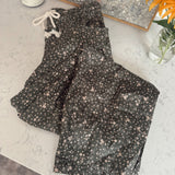 Deep Green Ditsy Print Drawstring Barrel Pants