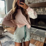 Green Taos Striped Ruffle Shorts