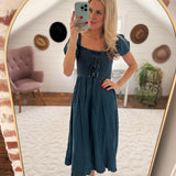 Chambray Puff Sleeve Midi Dress IN STORE