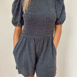Sunny Attraction Dark Denim Smocked Romper