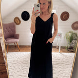 Tiffany Twisted Shoulder Black Maxi Dress