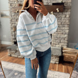 Sky Shoreline Stripe Snap Pullover