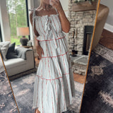 Red Floral Embroidered Tiered Maxi