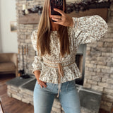 Juniper Bloom Smocked Waist Peplum Top