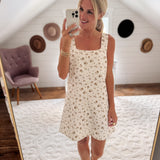 Oatmeal Floral Seamed Denim Mini Dress