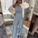 Blue Modal Strapless Cutout Jumpsuit
